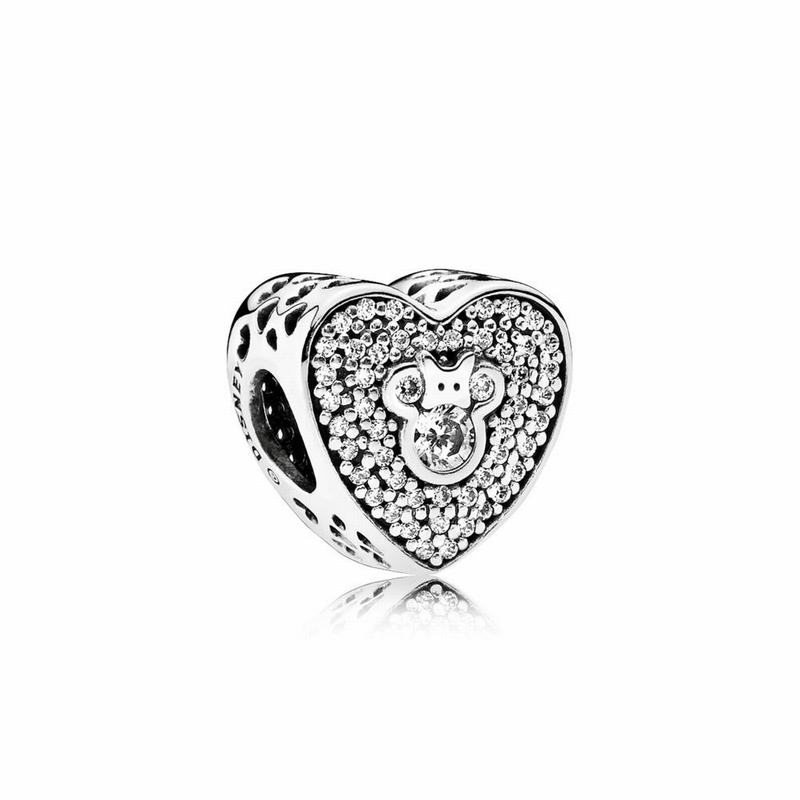 Pandora Australia Disney Mickey & Minnie Sparkling Heart Charm - Sterling Silver | XHWILV486